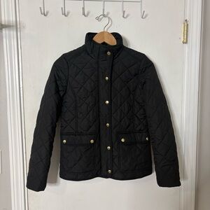 J Crew Puffer Black Argyle Print Button Front Quilted Jacket Coat